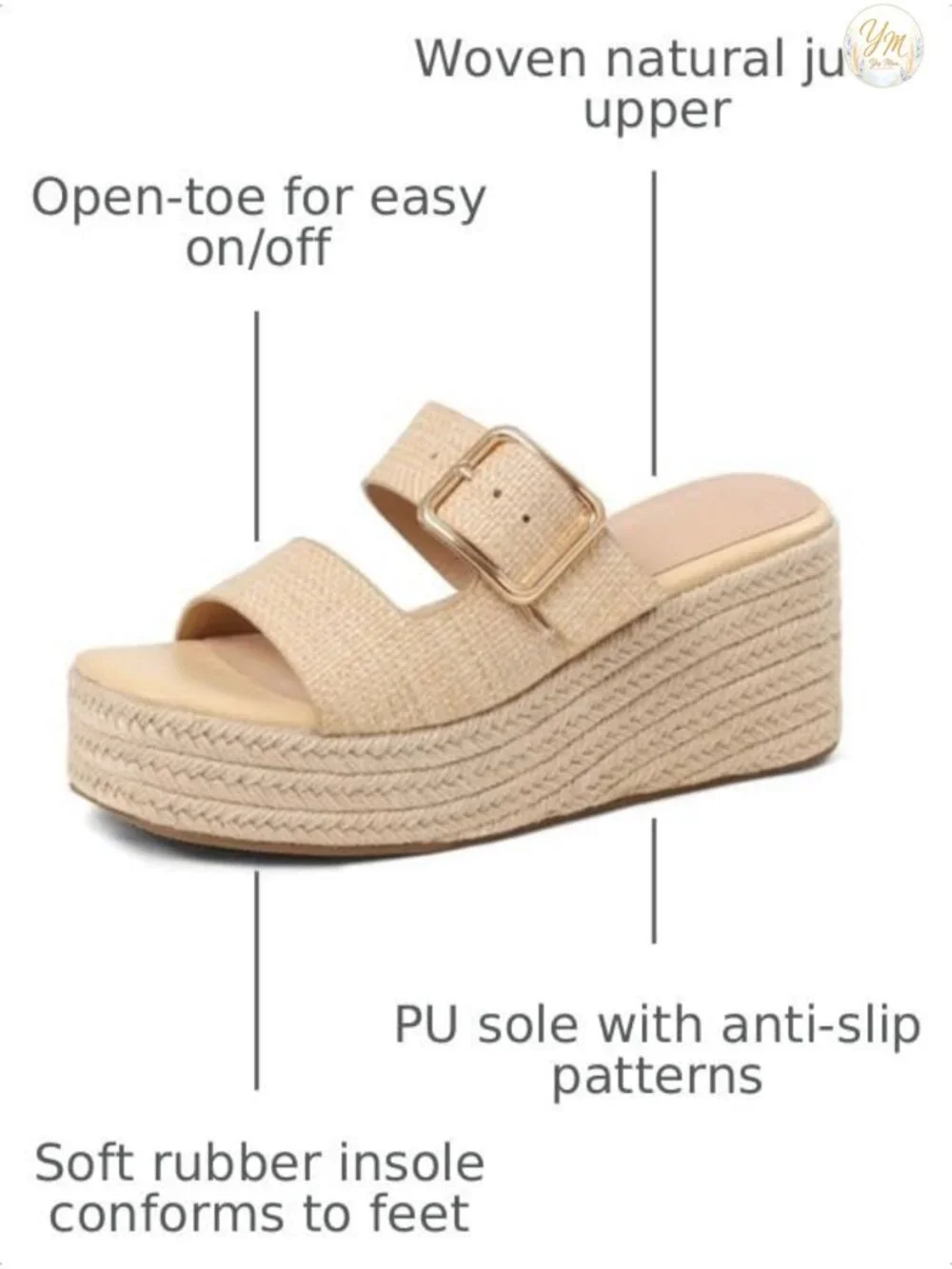 Women's Espadrille Wedge Platform Sandals Raffia Woven Slide Heels Boho Summer